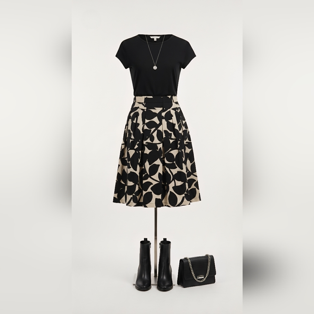 Focus 2000 Black leaf print  A-line skirt
